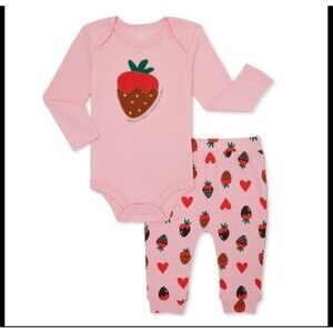 Wonder Nation Baby Girl Valentine's Day Outfit Set 2-piece 3-6m
